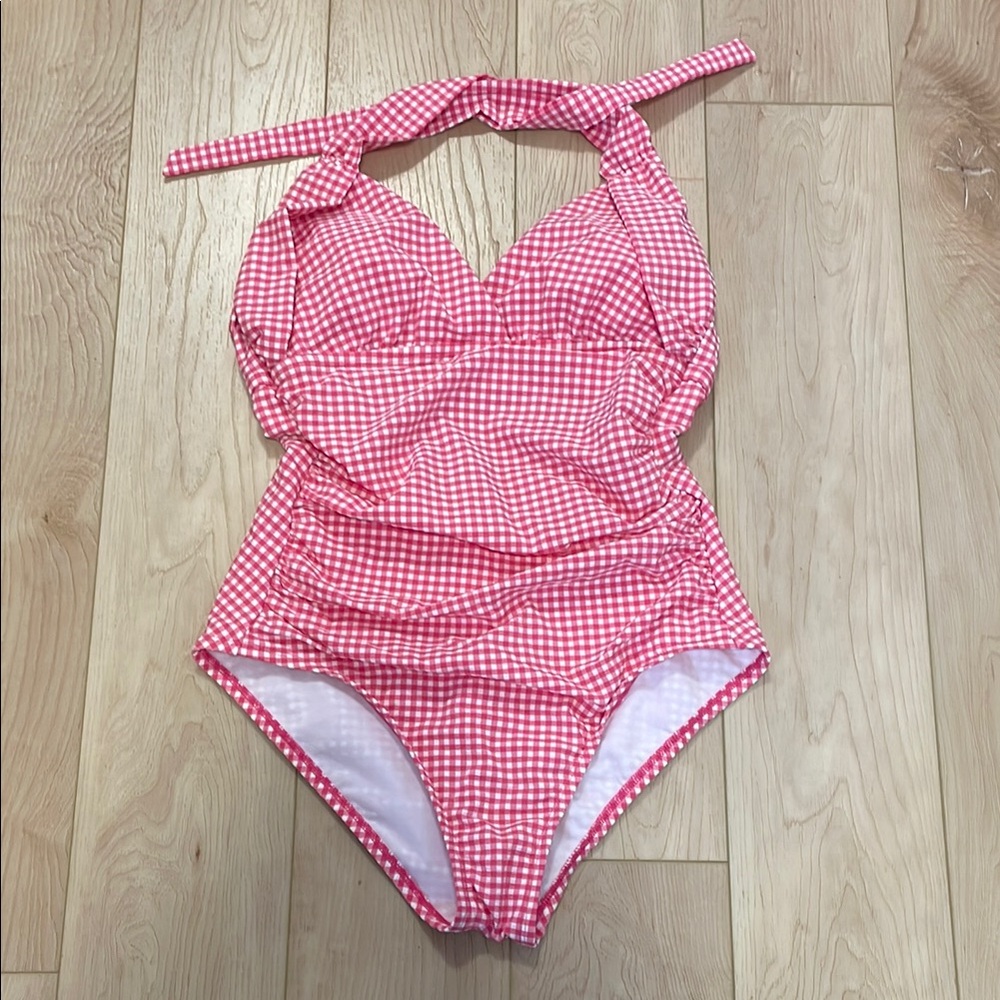 Draper James Pink Gingham One-Piece Swimsuit